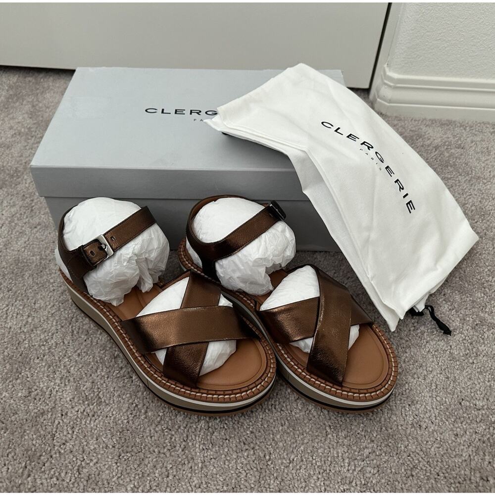 Robert Clergerie Metallic Bronze Brown Leather Platform Sandals